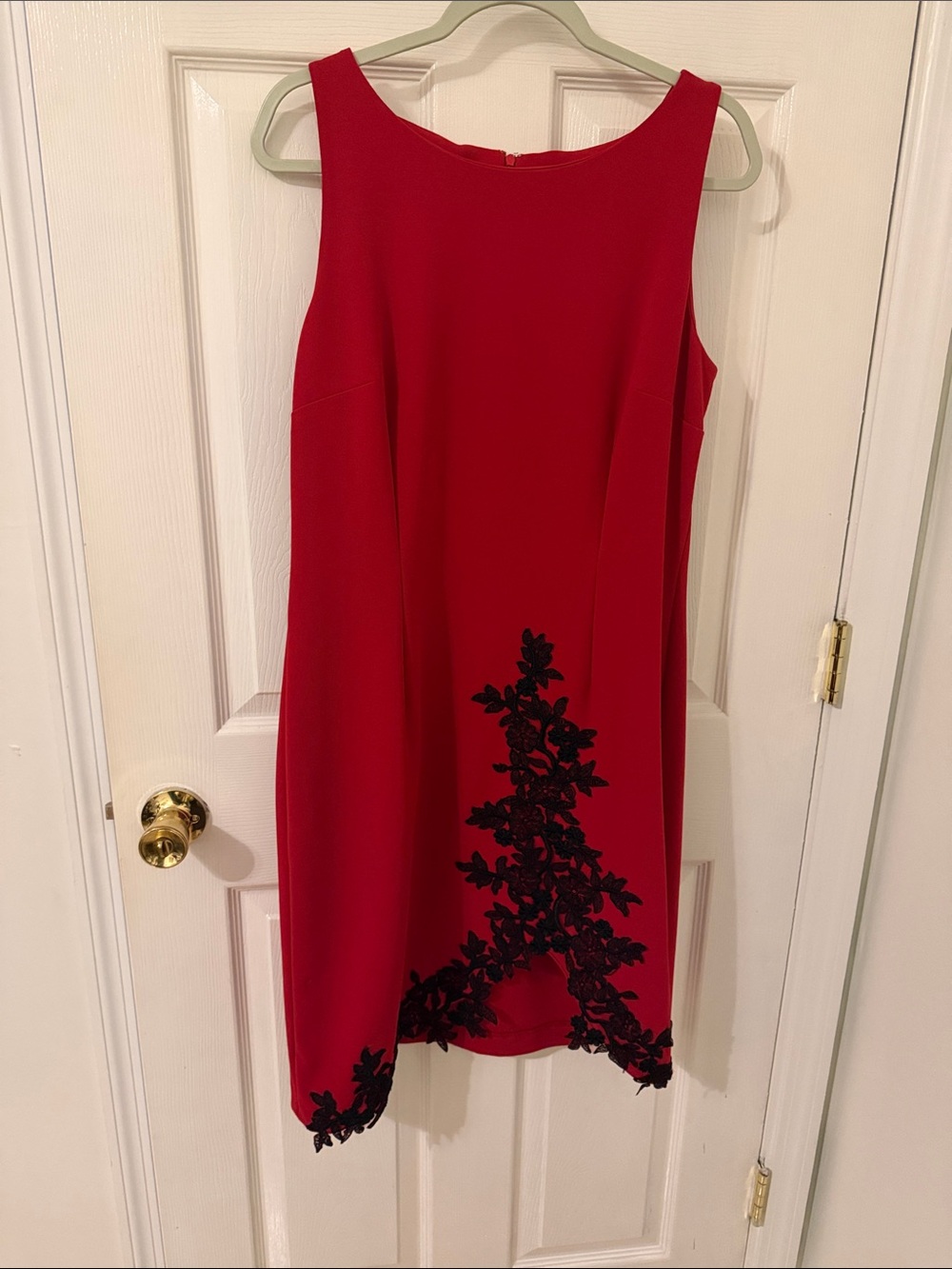 Ivanka Trump Red Sleeveless Mini Dress with Black Floral Appliqué